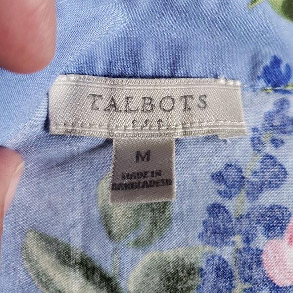Talbots Floral Cotton Roll-tab Sleeve Blouse M - Picture 8 of 9